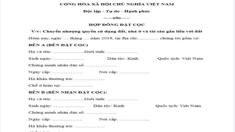 Mẫu hợp đồng đặt cọc mua bán đất đúng chuẩn pháp lý 2 hợp đồng đặt cọc