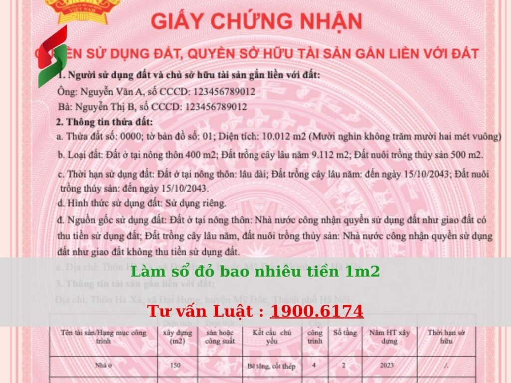 Làm sổ đỏ bao nhiêu tiền 1m2 - tư vấn luật đất đai