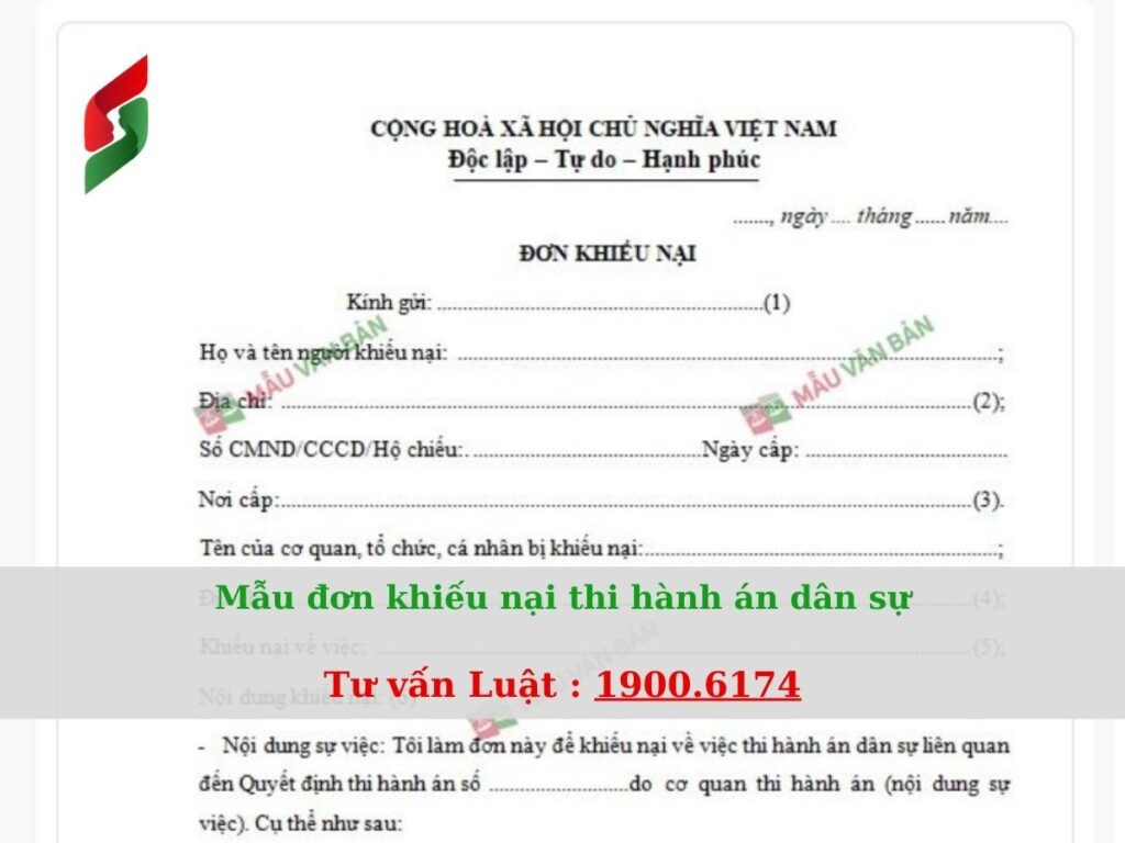 Mẫu đơn khiếu nại thi hành án dân sự - luật sư soạn thảo hợp đồng